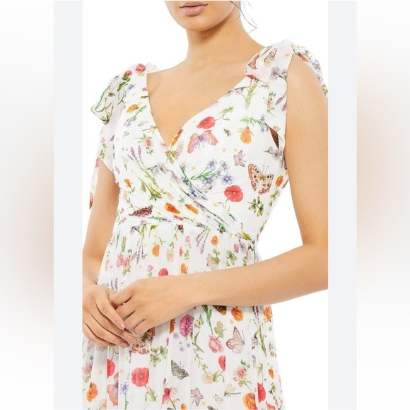 Ieena Mac Duggal 70198 Bow Strap Butterfly Floral Dress Maxi chiffon white 10 - Picture 2 of 11